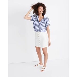 Madewell Skirt Stretch Denim Straight Mini Tile White: Button-Front Edition 26
